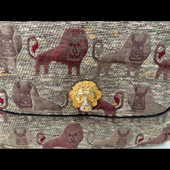 Vintage French Brocade & Leather Lion Purse, A la Reine Des Fees - Picture 8 of 10